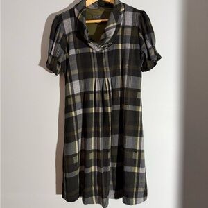 Jessica Howard Green and Gray Plaid Cowl Neck Dress